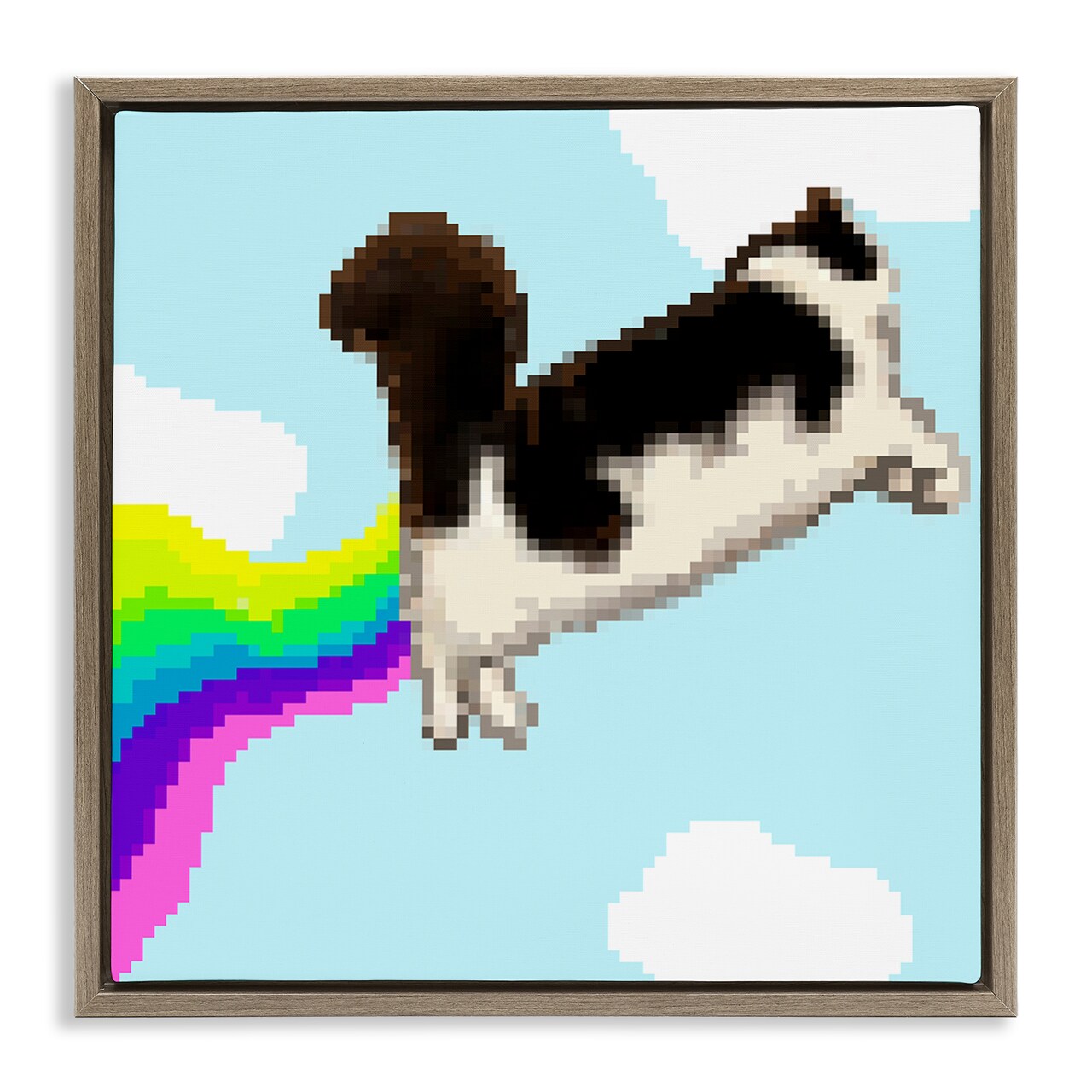 Stupell Industries Whimsical Cat Flying Framed Floater Canvas Wall Art Design by June Erica Vess